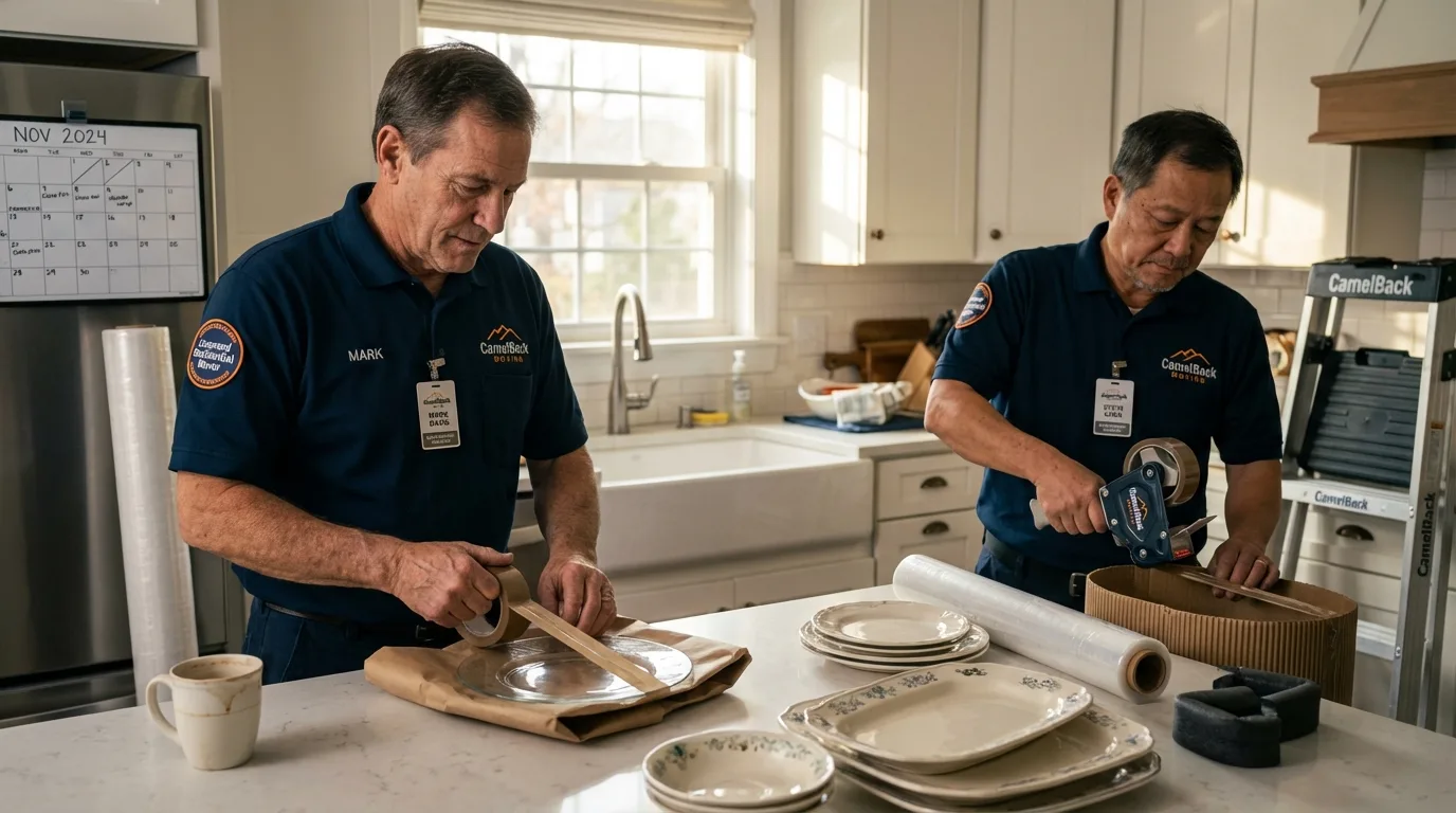 Professional crew packing kitchen dishware in Minden, NV